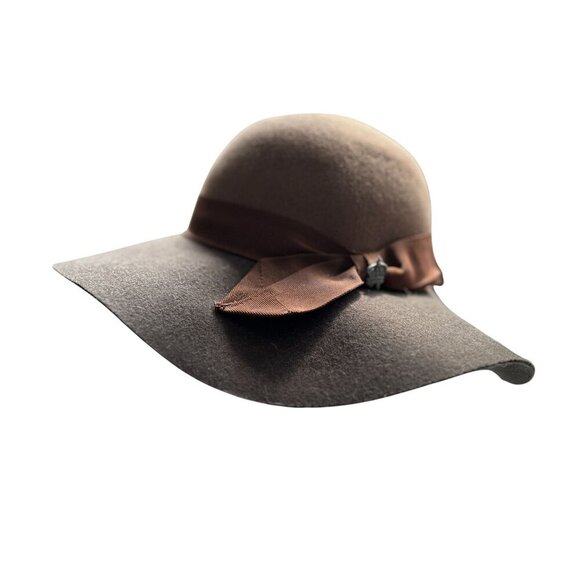 Christys Crown Collection Fedora Wide Brim Brown Wool Floppy Hat W/ Ribbon Accen - Picture 3 of 9